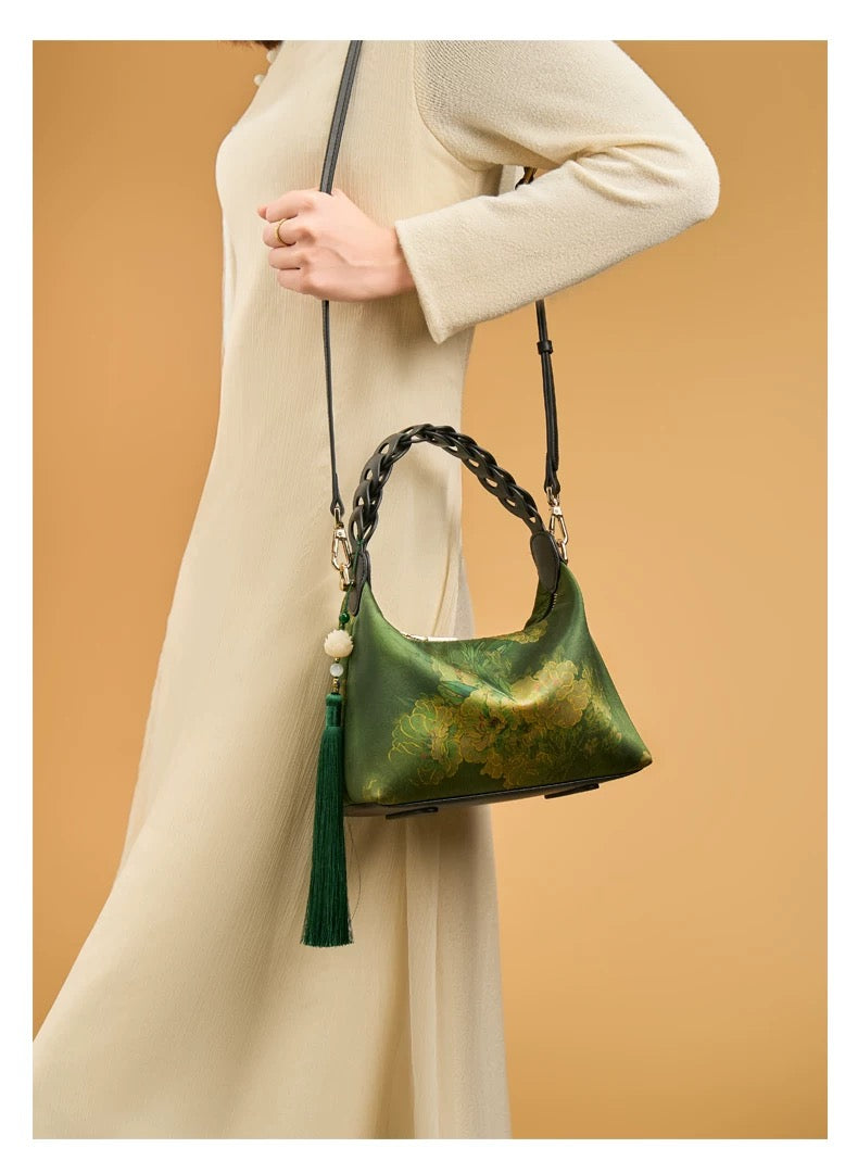 Emerald Peony Silk Handbag – Chinese Premium Silk Gift